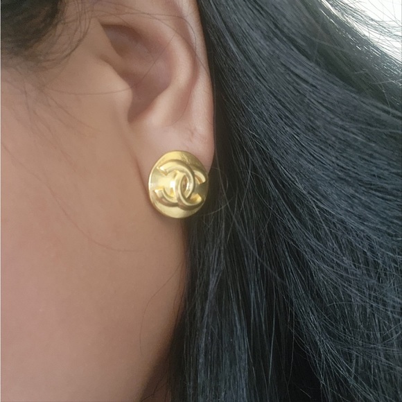 CHANEL Jewelry - Gold Round CC Earrings CC